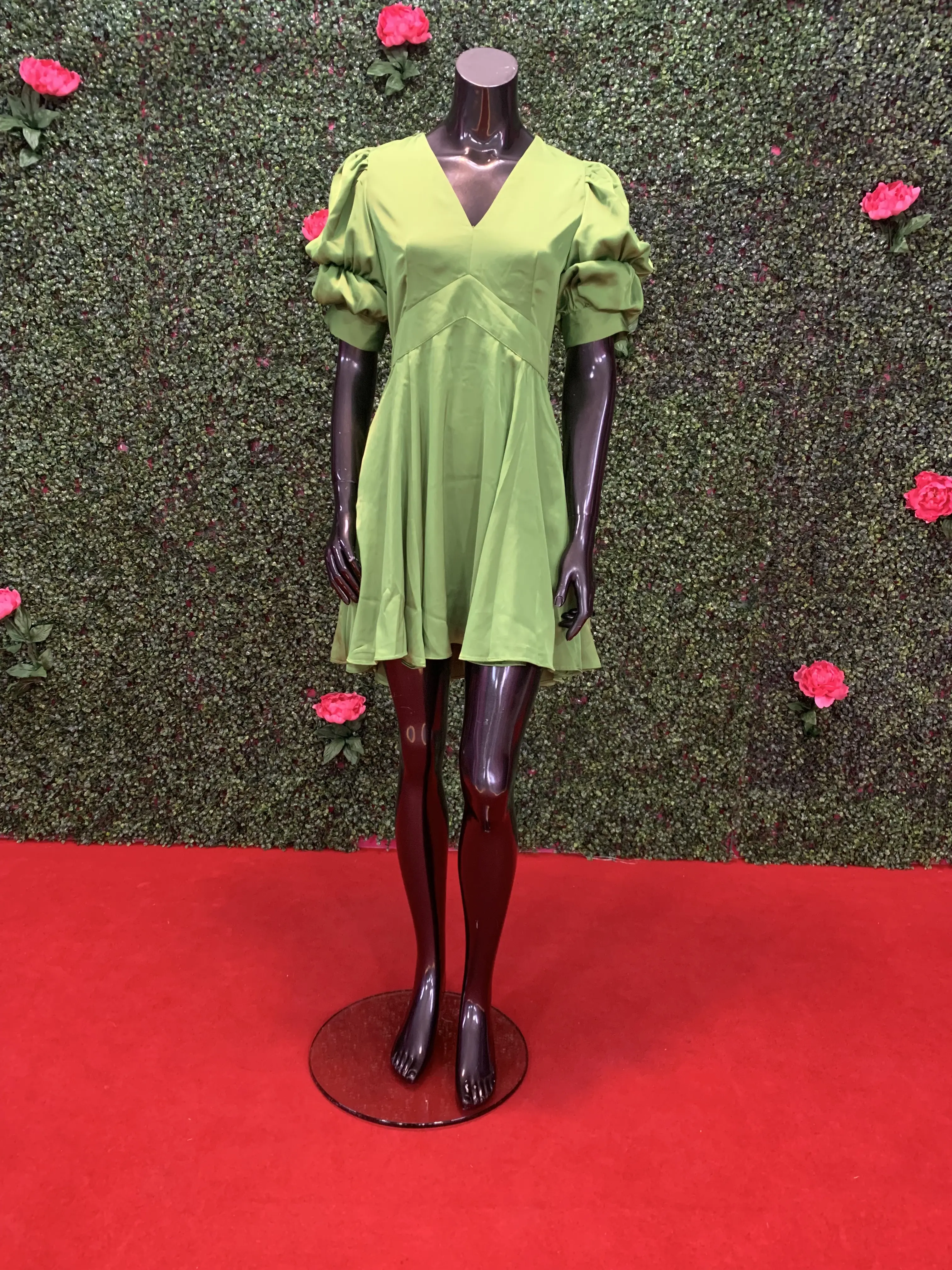 Green Puffer Shoulder Dress