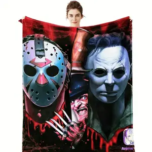 Horror Movie Iconic Characters Jason, Freddy, Michael Myers, Pennywise, Horror Movie Blanket - Suitable for All Seasons, Sofa, Bed, Couch - Gift for Horror Fans - Halloween Horror Movie Party Decoration Soft and Warm Iconic Horror Characters