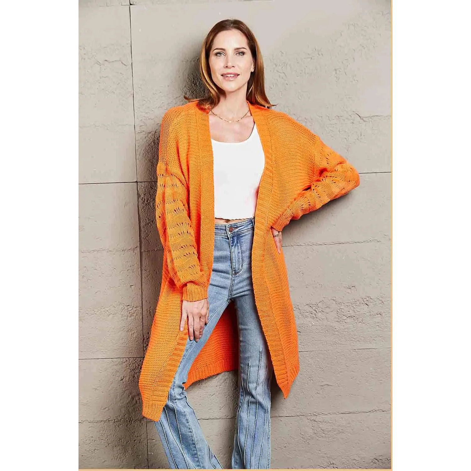 Double Take Horizontal Ribbing Open Front Duster Cardigan