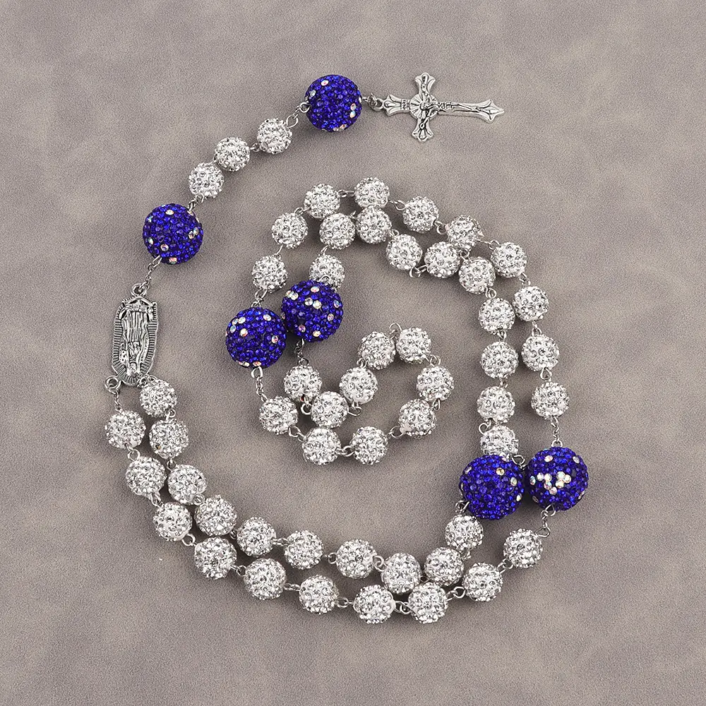 Prayer bead necklace AB color blue+white