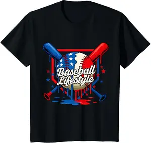 Baseball Life Style 101 Apparel Youth Drip Baseball T-Shirt, American Flag Life Style Baseball Tee, 4th of July Shirt