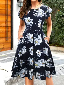 Women's Elegant Dress, Classic Fresh Floral Color Design, Short, Stylish Women's Clothing, Perfect for Casual Wear & Daily