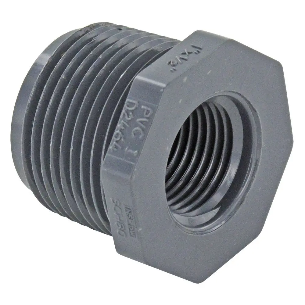 PVC Reducer Bushing Pipe Fitting, 1 Inches MIPT x 1/2 Inches FIPT (MIPTxFIPT Connection)