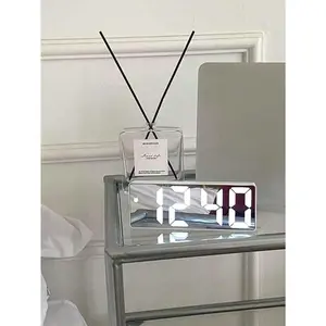 Multi Colored LED Mirror Desktop Alarm Clock, Digital Alarm Clock, Desktop Electronic Alarm Clock, Display Time, Night Light Decor White Blank Screen