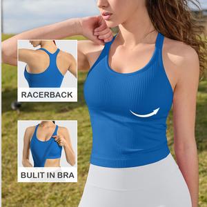Attraco Women Ribbed Tank Top Workout with Built in Bra Yoga Racerback Crop Tops Tight Fit Lightweight Activewear Soft Breathable Vest summerwins