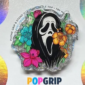 Floral Ghost Face | Phone Grip | Kindle Grip | Bookish | Acrylic/Resin |