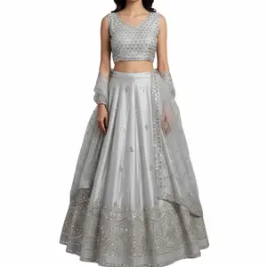 Silk lehnga sleeveless blouse with beautiful net dupatta
