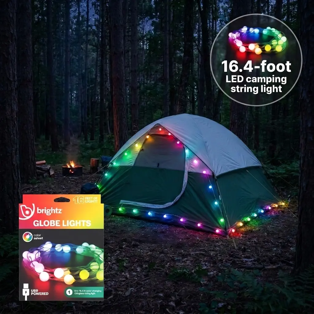 Brightz Glamping Globe Lights - 16 Feet of LED String Lighting for Tents & Campsites - USB Powered, Weather Resistant, Easy Setup