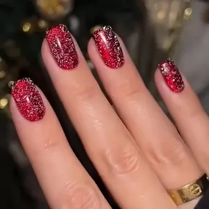 24pcs Luxury Glitter Nail Tips, Short Square False Nails, Perfect for Christmas, Parties, Dates, Holiday, Versatile Manicure