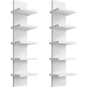 5 Tier Wall Shelf Unit - Lack Floating Shelf White,2 Pack - Narrow Smooth Laminate Finish - Vertical Column Wall Decor Mount Floating Storage Home Decor Organizer Tall Tower Utility Shelf