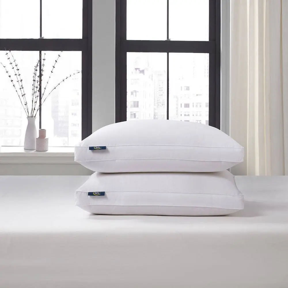 Serta King-Size Cotton Blend Pillow with European White Down, White Duck Feathers, 233 Thread Count, Breathable, FreshLoft Process, Firm Support for Side Sleepers