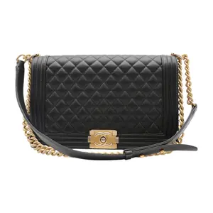 Pre-owned CHANEL Leather Shoulder Bags Boy New Medium Caviar In Black And Gold Hardware