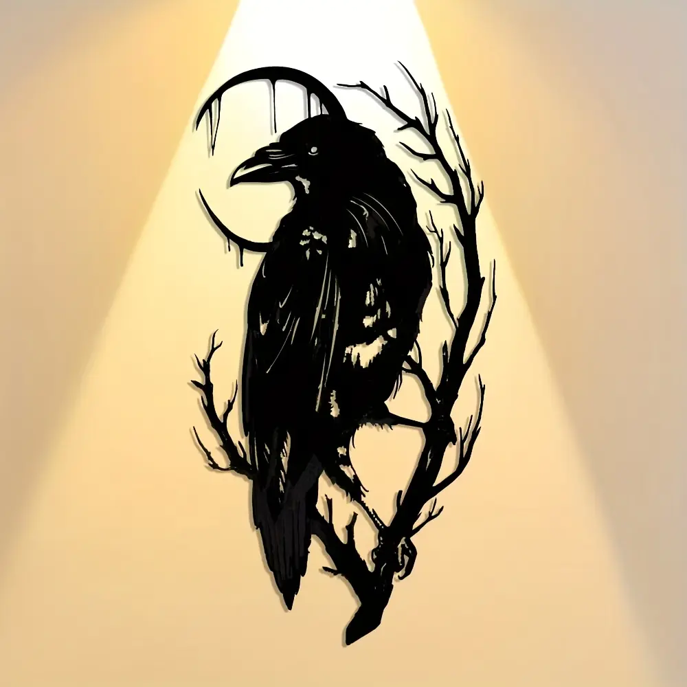 Elegant Abstract Crow Metal Wall Art, Modern Wall Art, Artistic Artwork, Artwork For Walls, Abstract Art Design, Aesthetic Wall Decor, Perfect for Home Office Cafe Decor, Ideal for Living Room Bedroom Patio Kitchen Garden Halloween Decoration