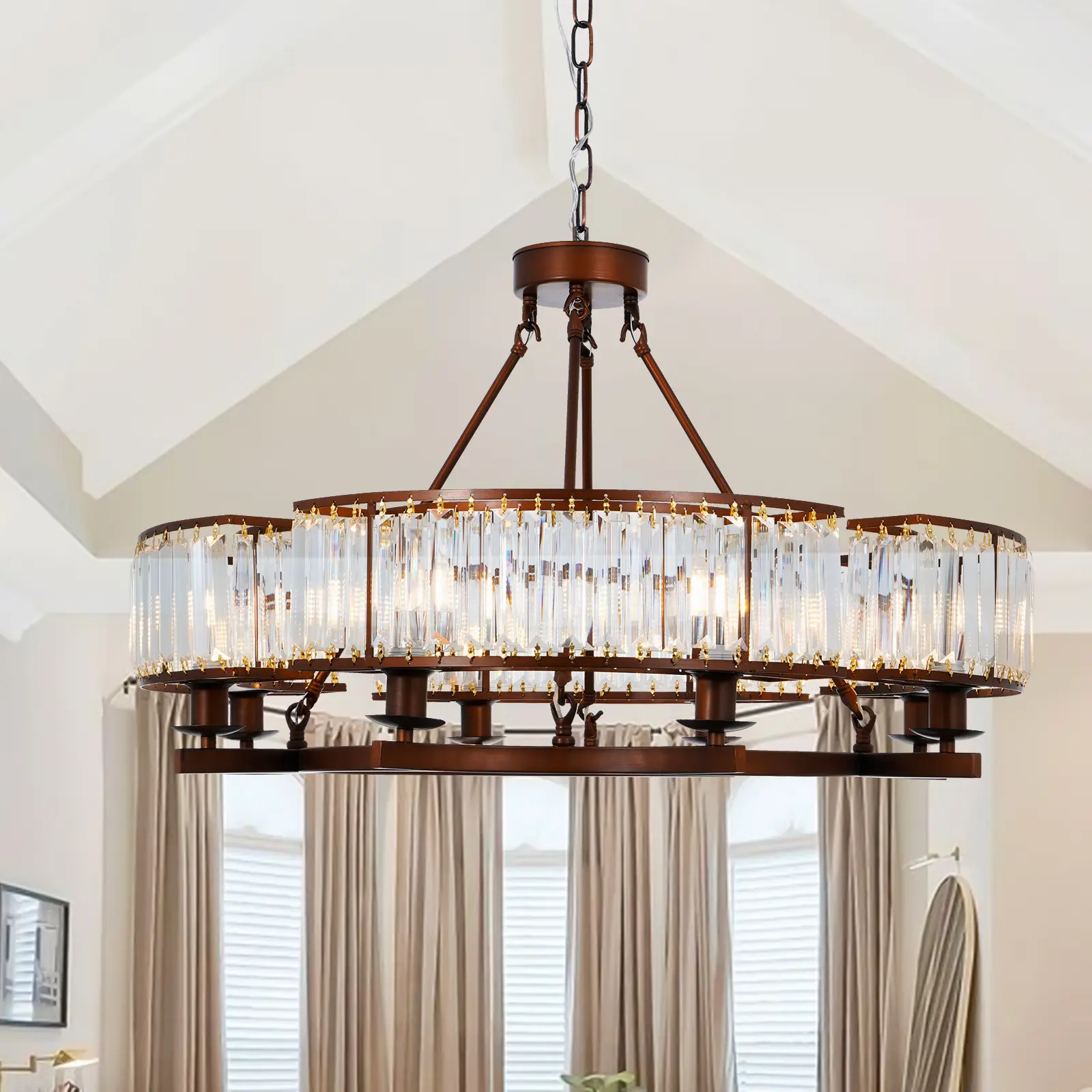 8-Head Brown Minimalist American-Style Pendant Light