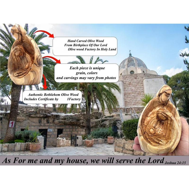 Hand-Carved Olive Wood Holy Family Statue – Mary, Joseph & Baby Jesus Nativity Scene for Christmas Decor – Catholic Wooden Figurine 4.3" for Home or Church Display – HOF001