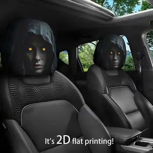 2pcs Modern Style Hooded Bright-Eyed Mysterious Portrait Pattern Car Headrest Covers, Perfect Upgrade for Car Interior - Showcasing Individual Charm - Elastic Design for Easy Installation - Suitable for All Car Models, All Seasons