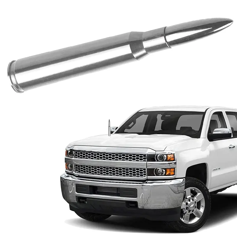 Chrome Car Truck Antenna with Tire Valve Caps Replacement for GMC Sierra Chevy Silverado Dodge Ram 1500 2500 3500 Ford F150 F250 F350 Super Duty Raptor Accessories