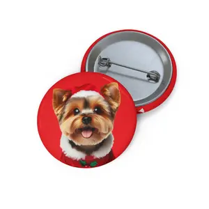 Santa Yorkshire Pin Buttons - Cute Animal Accessories, Pet Lover Gift, Customized Badges, Backpack Pins, Lapel Pins