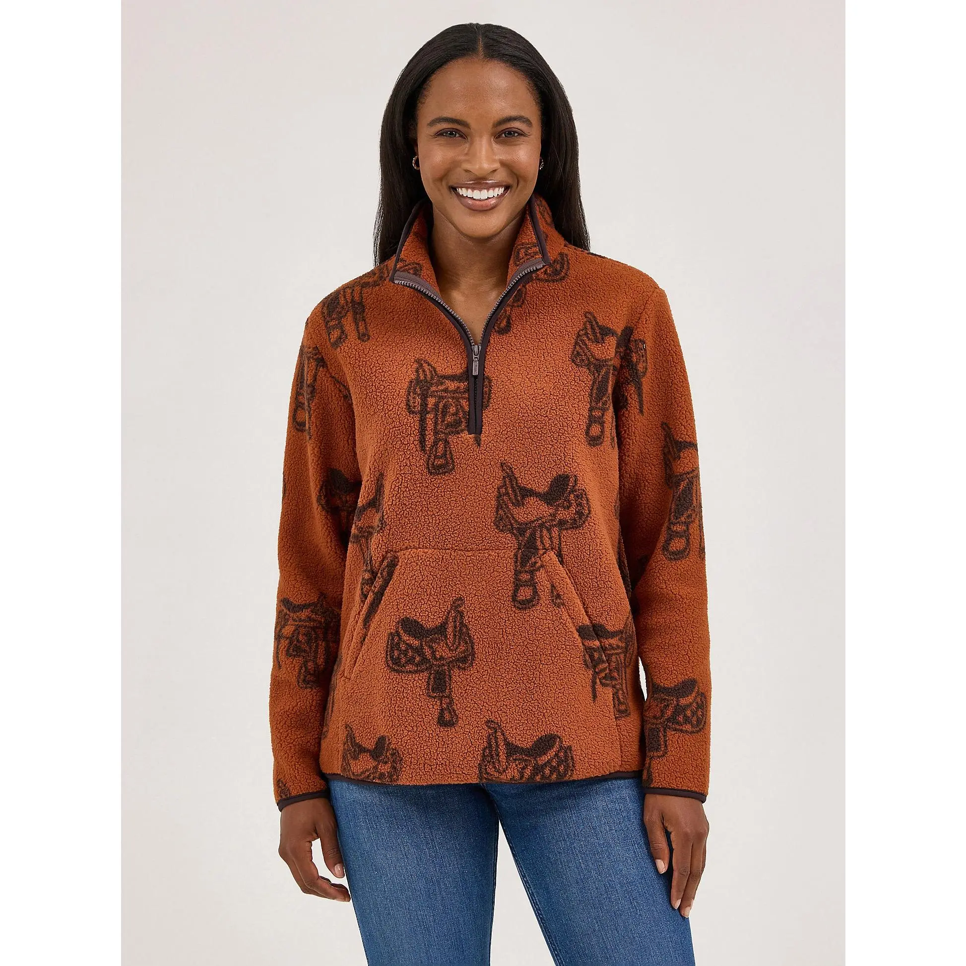 Wrangler Saddle Up Sherpa Pullover, Polyester, Style, Hoodie, Fabric, Lady, Piece, Print, Graphic, One Piece