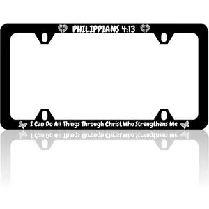I Can Do All Things Through Christ Who Strengthens Me - Philippians 4:13 License Plate Frame Auto Accessory Bracket Funny Stainless Steel License Plate Holder with Screws for Women Men 6x12 Inch