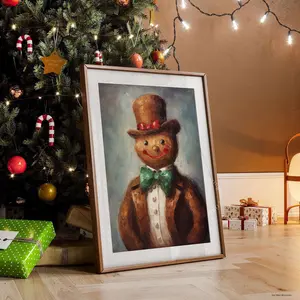 Cute Christmas Gingerbread Man Portrait Christmas Decor Christmas Wall Art Printable Vintage Christmas Decoration Winter Digital Holiday