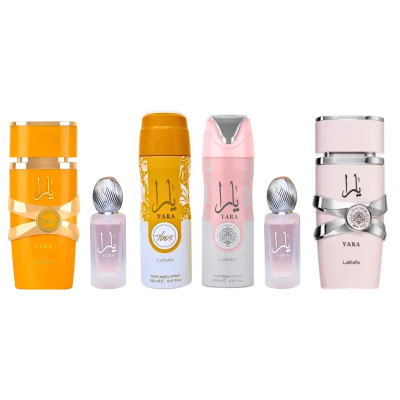 Lattafa Yara & Yara Tous Fragrance 6-PCS Multi-Pack Bundle Set - Floral EDP, EDP Body Perfume, Fruit-Flavored Spray Fragrance Sets, Elegant Sweet Scent, Unisex, 2x100ML Liquid EDP, 2x200ML Deo, 2x50ML Hairmist