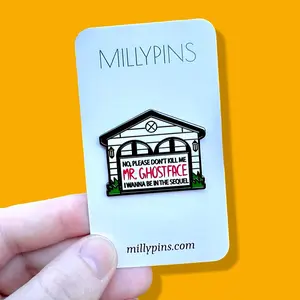 Scream Inspired "Please Don't Kill Me, Mr. Ghostface!" Horror Enamel Pin