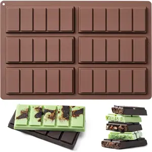 10-Cavity Chocolate Bar Mold - Non-Stick 100% Food Grade Silicone - Perfect for Candy, Baking & DIY Treats - BPA Free, Dishwasher Safe - Reusable Candy Making Mold (Dark Brown)