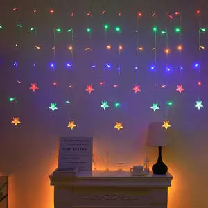 LED Star Curtain Light, Multiple Modes Adjustable Fairy Lamp, Ramadan Decorations, Bedroom Window Holiday Party Indoor Decoration, LED Lights Strings