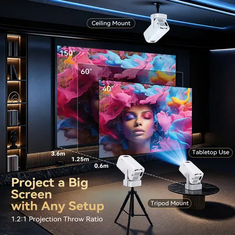 Portable Projector - Outdoor Mini 4K Decoder with 5G WiFi 6 & BT 5.0 - 720P Full HD, 160 ANSI Lumens - Ideal for Android Audio, Bluetooth Gaming, Home Theater - DealsForYouDays