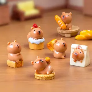 6-Pack Creative Mini Landscape Sweet Treat Capybara Figurines, DIY Decoration Accessories, Dollhouse Scene Decorations, Small Ornament Set