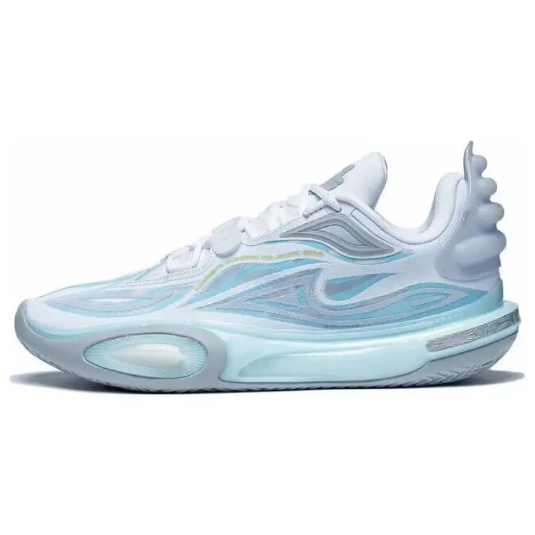LiNing All City 11 V2 Men's Low-Top Lace-Up Basketball Shoes - Cushioned Sole, Shock Absorption, Wear-Resistant, Blue White Casual Trainers