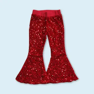 Red sequins baby girls glitter bell bottoms birthday party pants