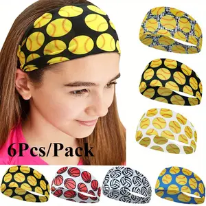 6Pcs/Pack Rugby Colored Printed Elastic Headband, Unisex Comfortable and Breathable Casual Sports Hair Accessory