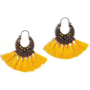 Ethnic Vintage Style Fringe Statement Yellow Tassel Earrings Charm Fashion Jewelry