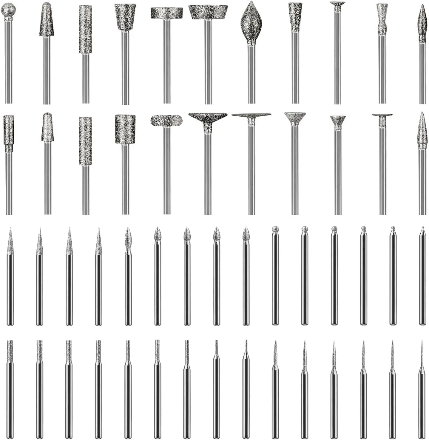 52Pcs Diamond Grinding Bit Polishing Kit with 1/8" (3mm) Shank Type, Multiple Shapes, Dremel-Compatible Power Tool Accessories for Stone/Glass Ceramics Carving, Polishing