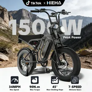 【Hieha】Electric Bike, 1500W Peak Motor, 48V 15Ah Removable Battery, 20" Fat Tire All-Terrain E-Bike with Dual Suspension, Hydraulic Disc Brakes, Turn Signals & Brake Light