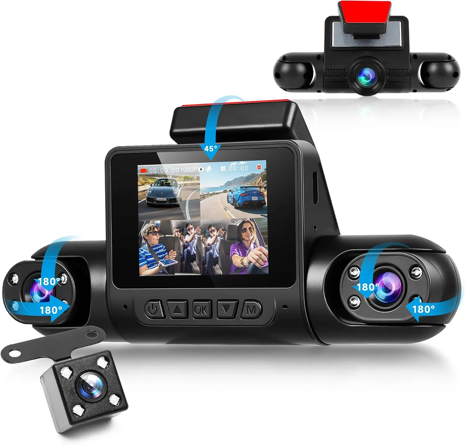 4 Channel 360°Dash Cam Front and Rear Inside Left Right, 2 Inch Dash Camera for Cars, Built-in Night Vision, Sensitive Motion Detection 24/7 Recording Parking Mode Monitor Reversing Help