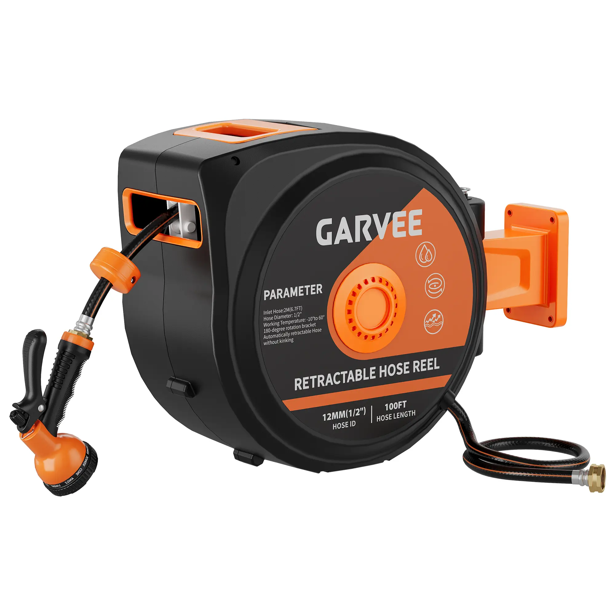 130ft Retractable Garden Hose Reel with 1/2" Hose, Wall Mounted Water Hose Reel with 10-Function Nozzle, Automatic Rewind & Slow Return System, 180° Swivel Bracket for Yard & Garden