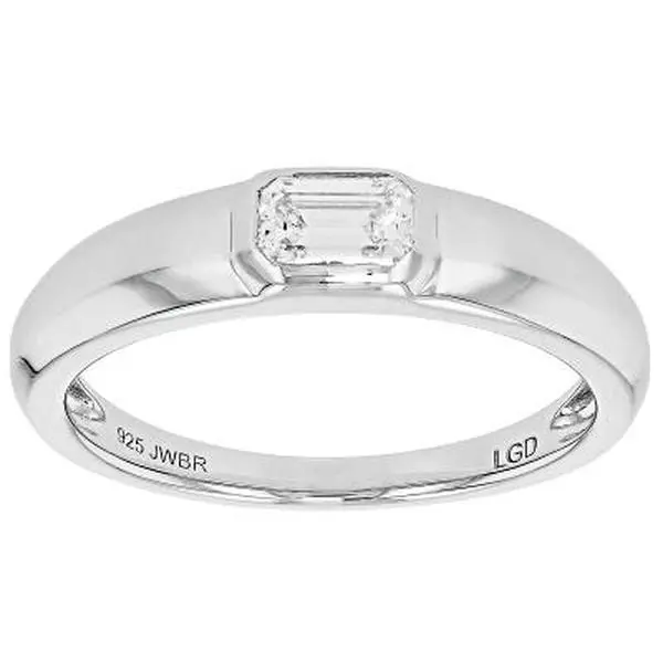 JTV Emerald Cut White Lab-Grown Diamond H SI Rhodium Over Sterling Silver Solitaire Ring 0.33ct