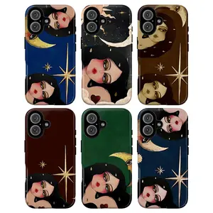 Dark Celestial Moon Girl Phone Case – Mystical Witchy Woman Gold Star Moon Art Pattern Cover for iPhone 17 16 15 14 13 12 11 Pro Max X XS & Samsung Galaxy S21–S25 Plus Ultra | Dark Romantic Aesthetic Gift for Her & Witch Lovers