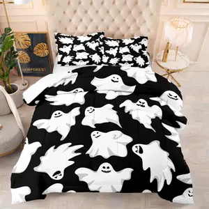 Cute Ghost Print Bedding Set, Halloween Style, Includes Duvet Cover & Pillowcases, Perfect for Teenagers Adults
