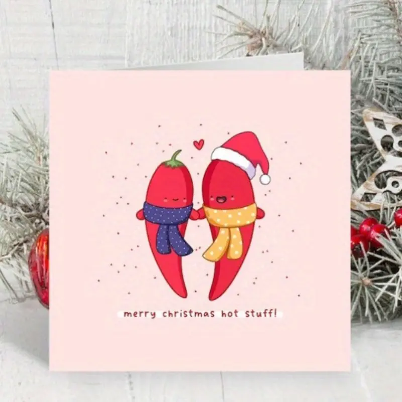 1pc  Cute Christmas card -  Christmas card, Romantic Christmas Card, Illustrated handmade card