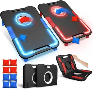 LED Cornhole Board Set, Light-Up and Travel Cornhole Boards Games Set, Corn Holes Outdoor Game, Corn Hole Game Set w/ 2 Boards, 8 Beans Bags for Backyard, Beach, Lawn