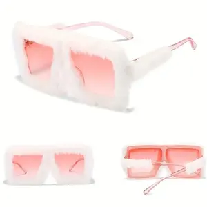 Women's Oversized Pink Glasses | Fuzzy Texture Non-Prescription Shades for Party & Street Style