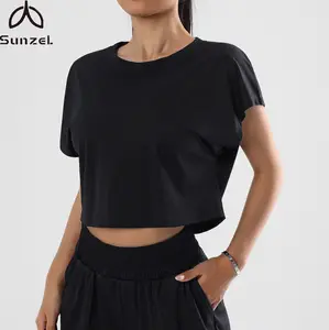 Sunzel Loose Crop Workout Tops for Women Cute Going Out T-Shirts Quick-Dry Crew Neck for Yoga Running Gym