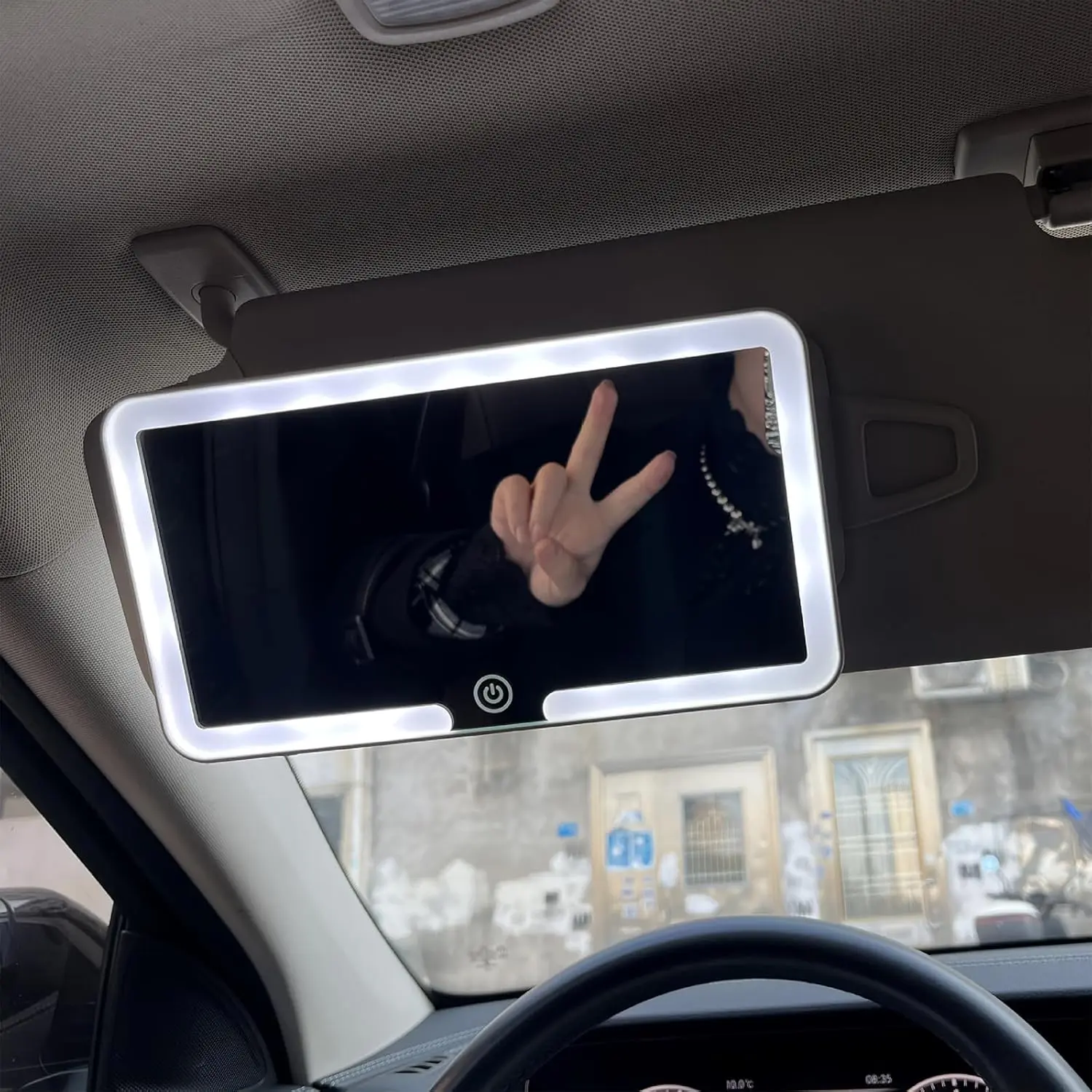 Car Vanity Mirror, Sun Visor Rechargeable LED Car Mirror,Touch Control Dimmable, White