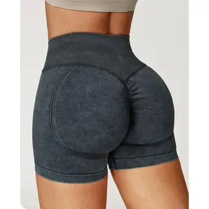 Summer European and American seamless sand-washed yoga shorts, high-waisted butt-lifting tight-fitting running sports fitness yoga pants for women