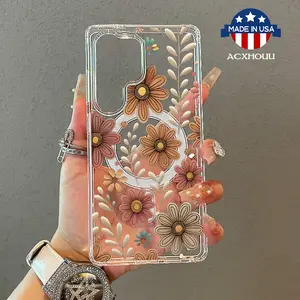 Soft Girl Magnetic Case for Samsung S22/23/24/25 plus ultra, Retro floral design Lightweight, Drop-Proof, MagSafe Compatible | Perfect for Teen Girls