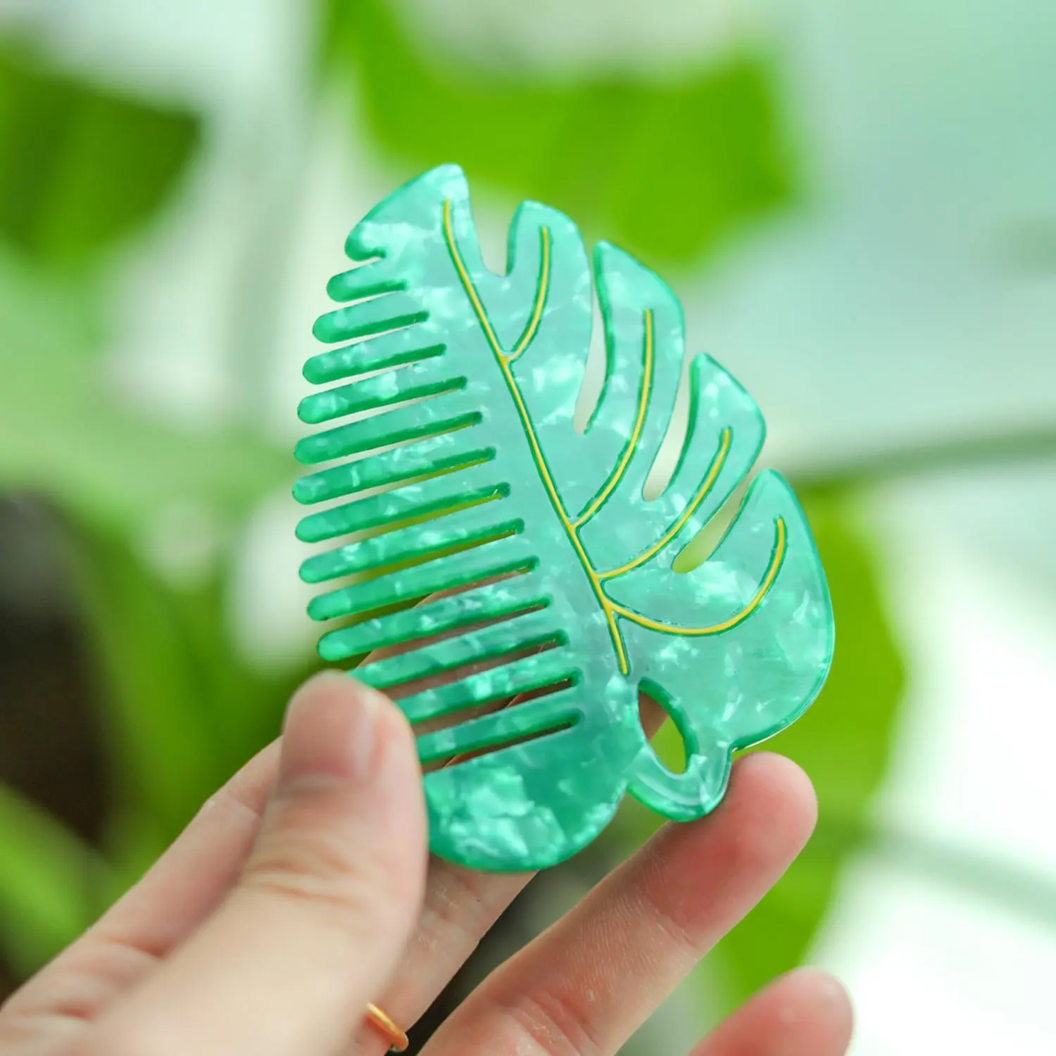 Green Acetate Comb, Wide Toothed Comb, Mini Size Styling Tool Comb, Suitable for Curly, Thick, Long, Wet Hair